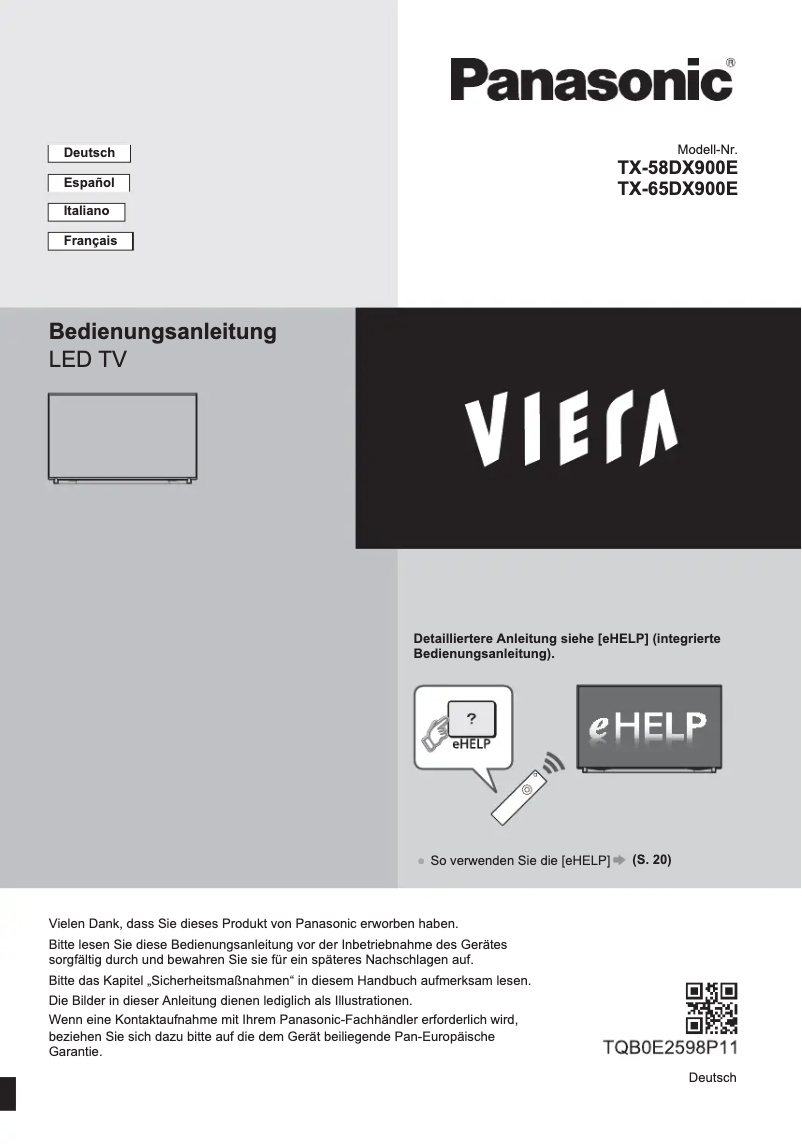 Page 1 of the manual Quick Start Guide Panasonic TX-65DX900E