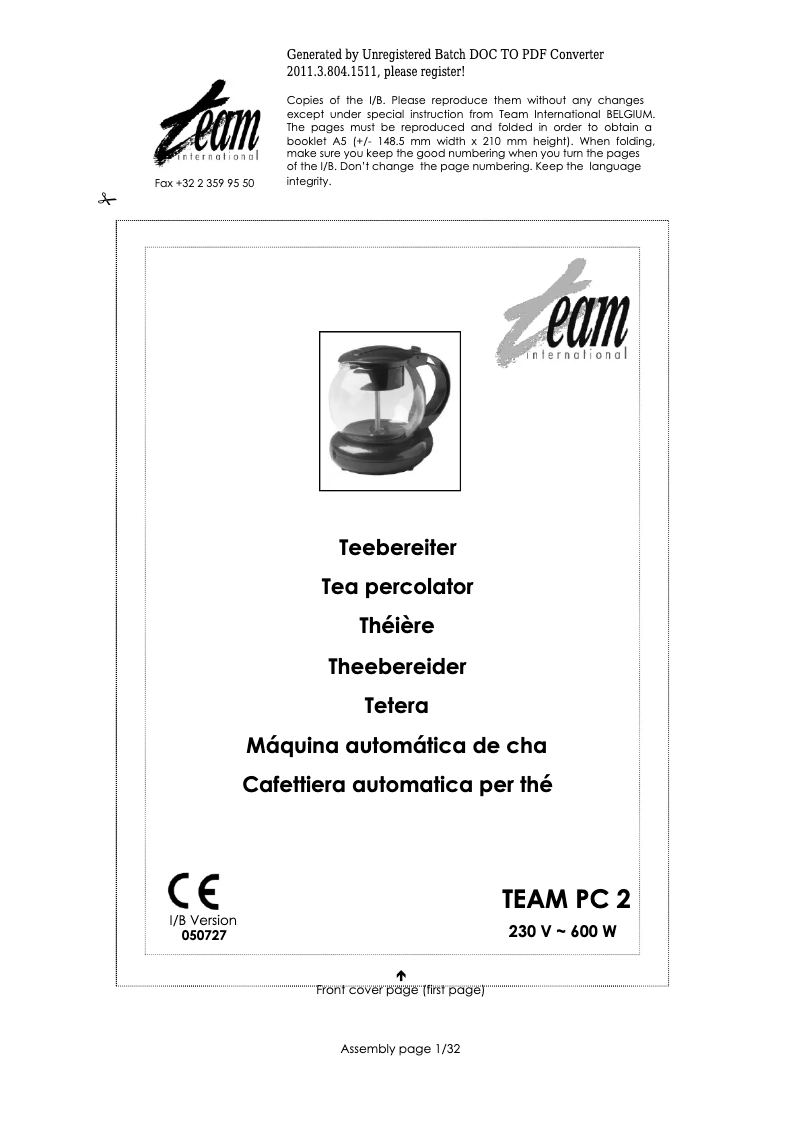 Page 1 of the manual User Manual Team PC 2