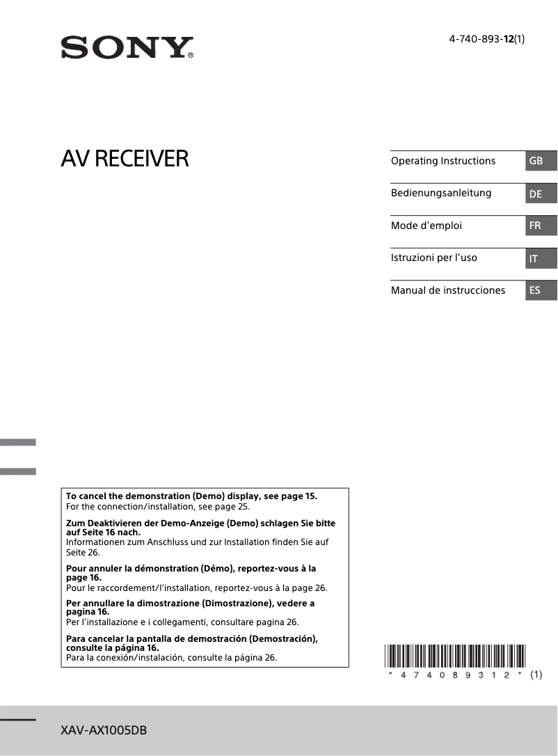 First page image of the manual for XAV-AX1005DB