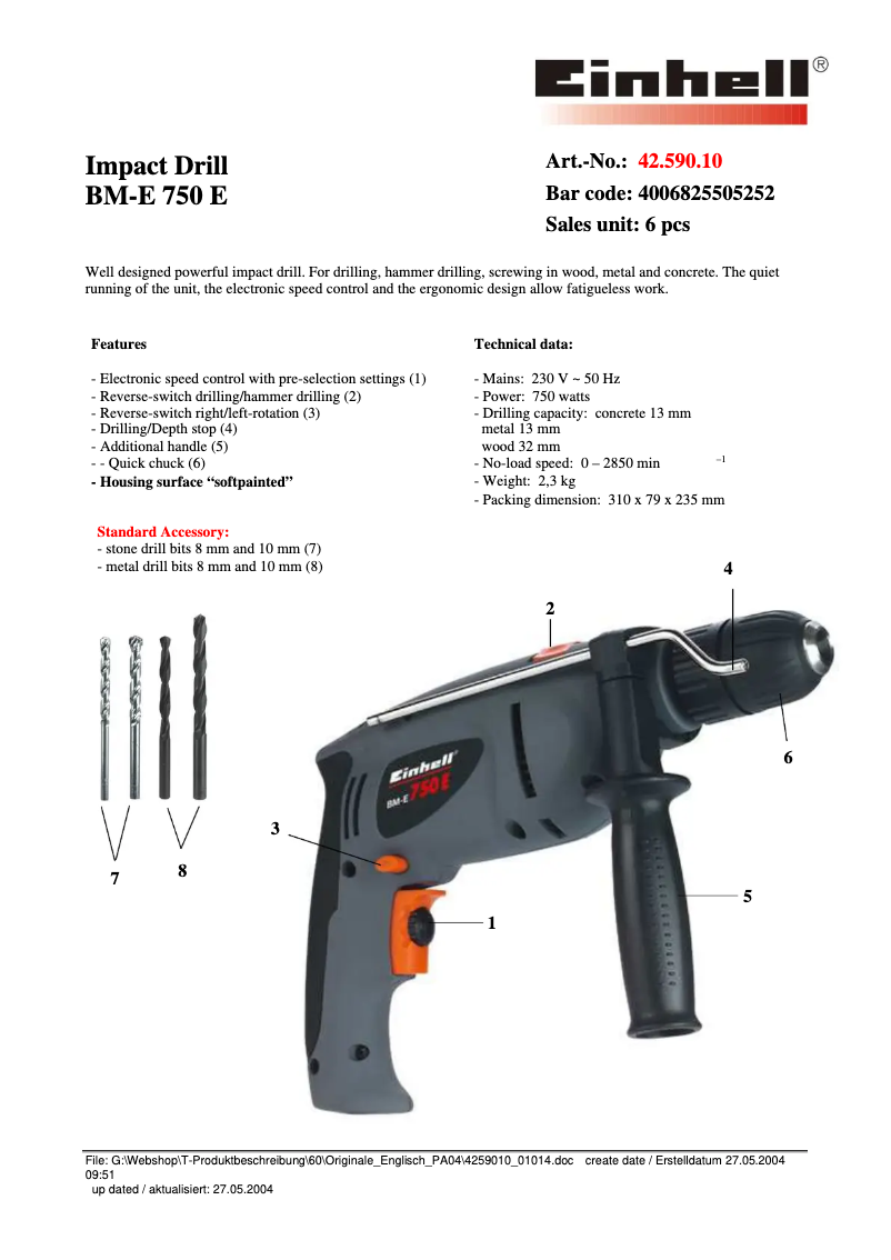 First page image of the manual for BM-E 750 E