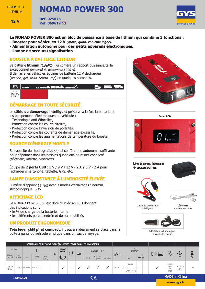 Page 1 of the manual Technical Sheet GYS Nomad Power 300