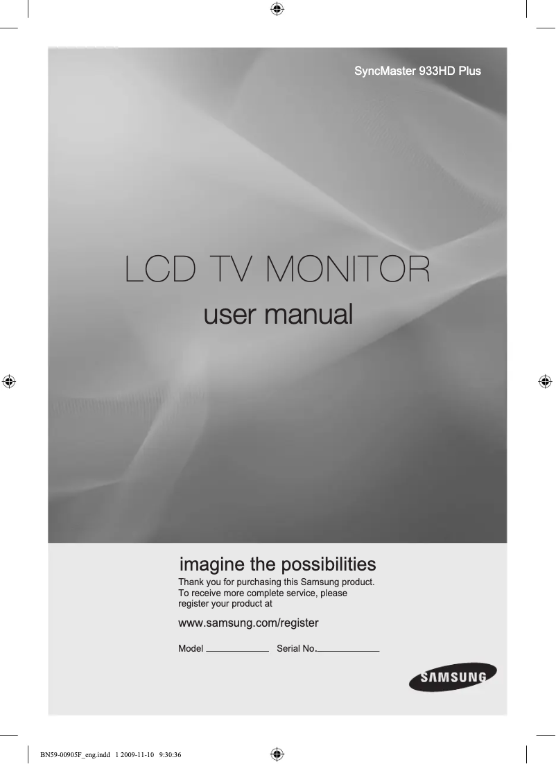 Page 1 of the manual User Manual Samsung SyncMaster 933HD