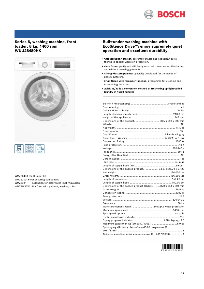 First page image of the manual for WUU28480HK