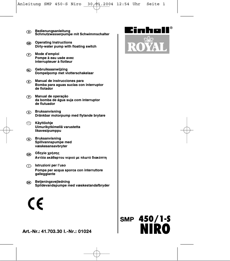 Page 1 of the manual User Manual Einhell Royal SMP 450/1-S Niro