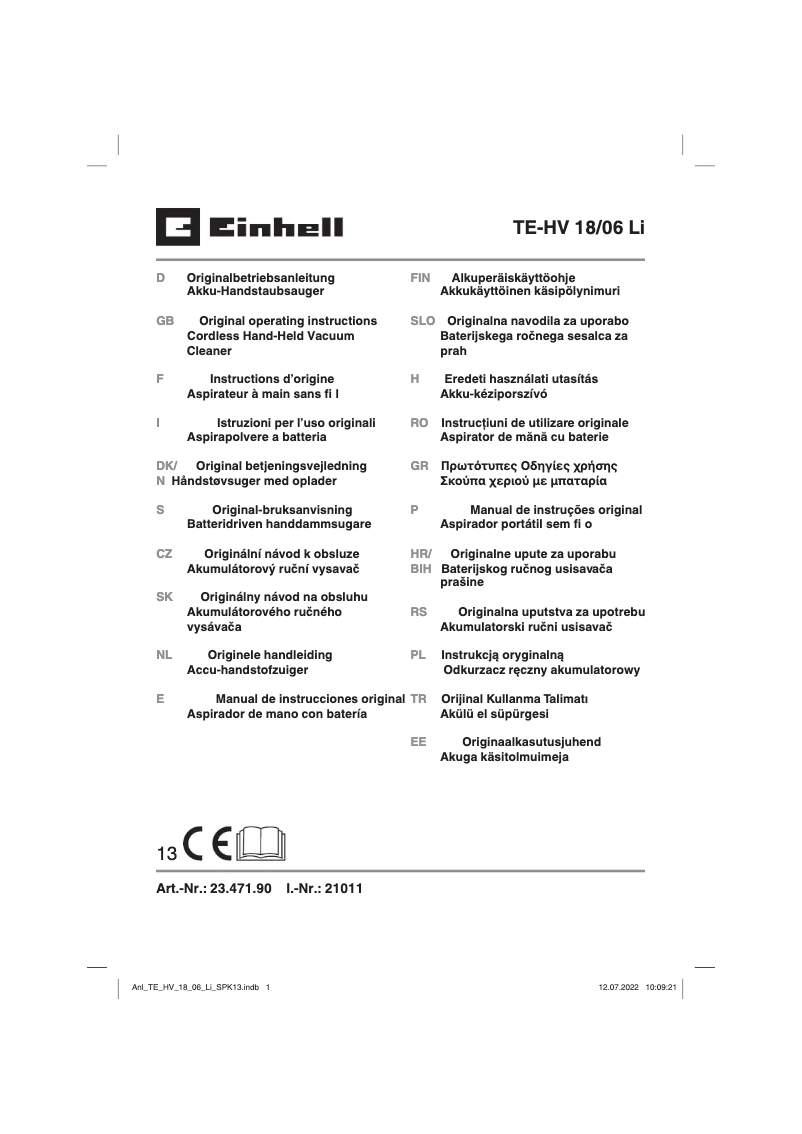 Page 1 of the manual User Manual Einhell TE-HV 18/06 Li