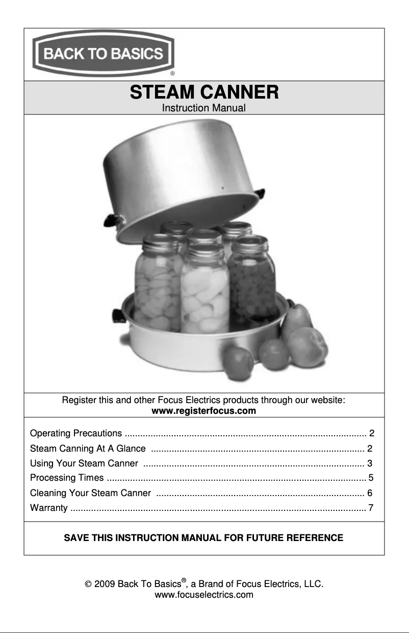 Page 1 de la notice Manuel utilisateur WestBend Steam Canner 400A