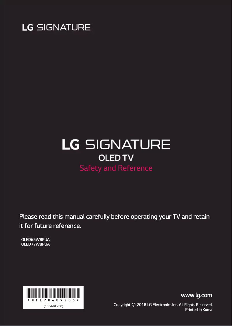 Page 1 of the manual User Manual LG OLED65W8PUA