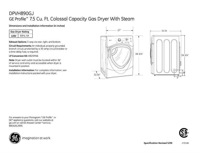 First page image of the manual for Profile DPVH890GJMV