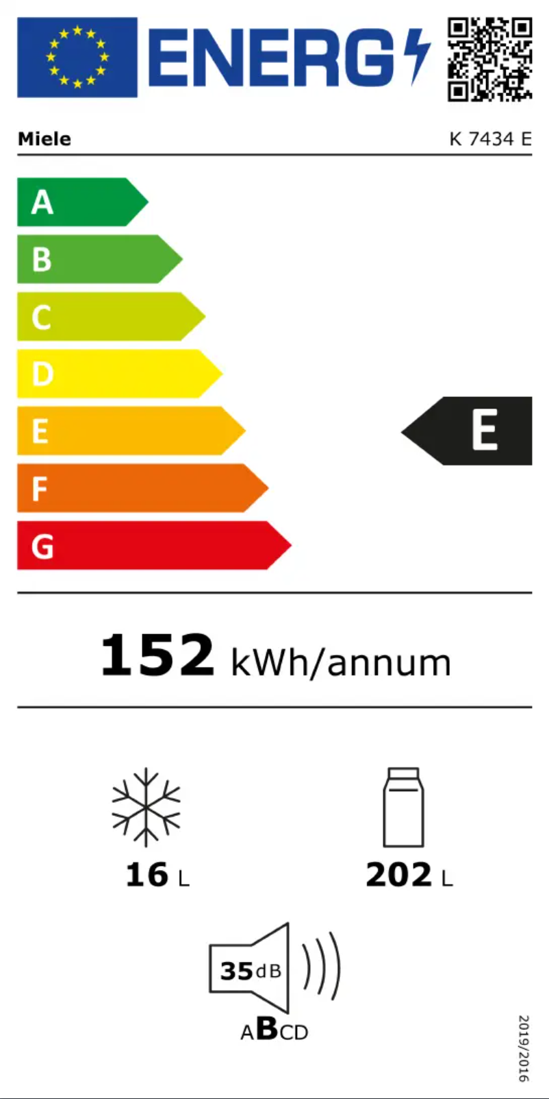 Page 1 of the manual Energy Label Miele K 7434 E