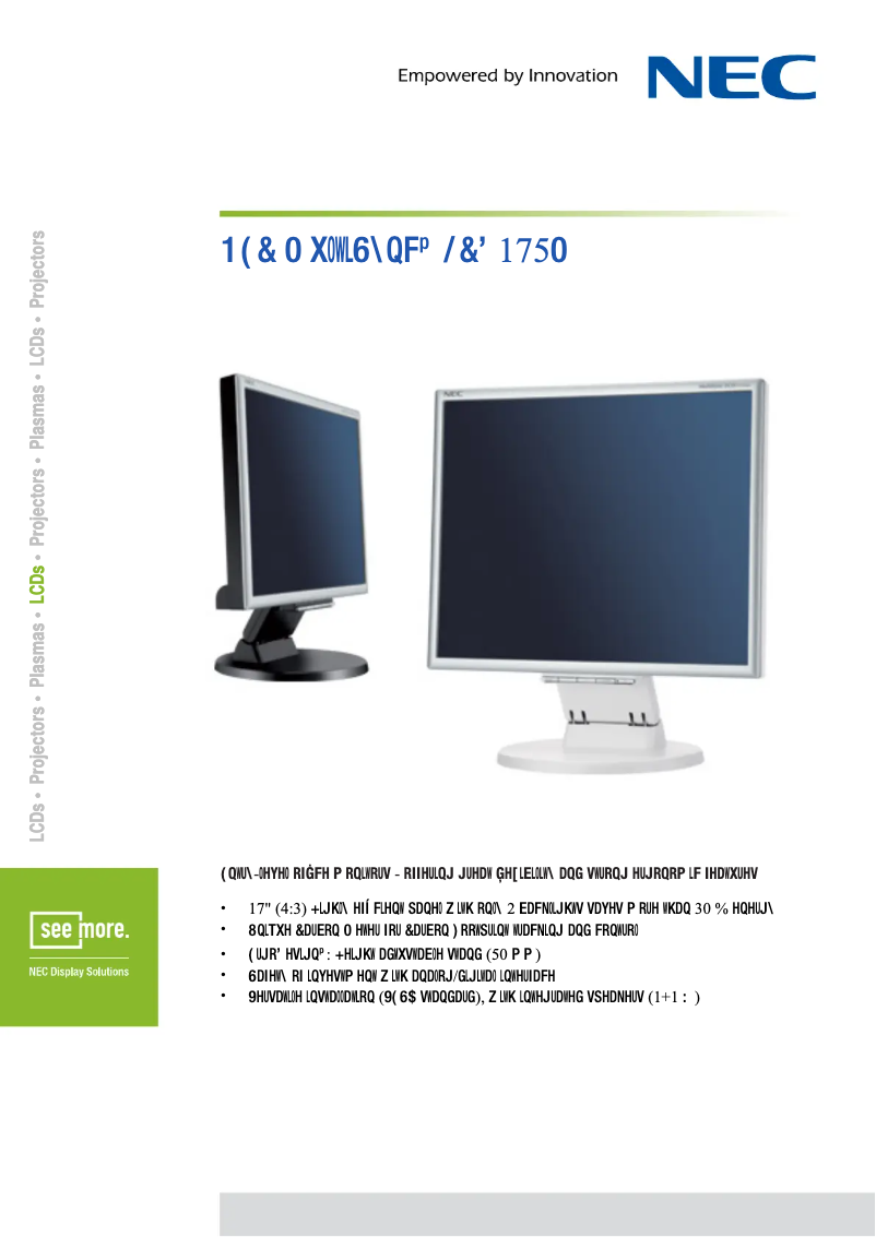 Page 1 of the manual Technical Sheet NEC MultiSync LCD175M