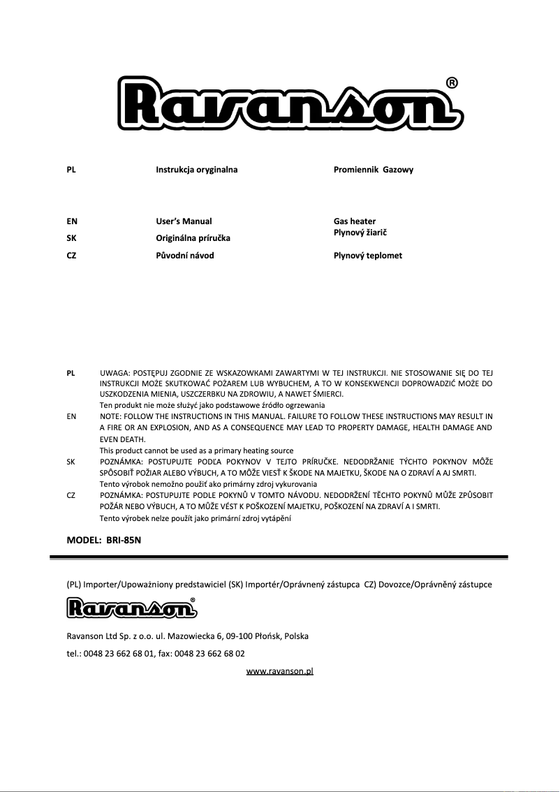 Page 1 of the manual User Manual Ravanson BRI-85N