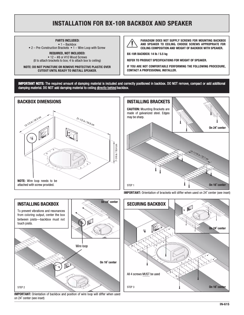 Page 1 of the manual Instruction Manual Paradigm BX-10R