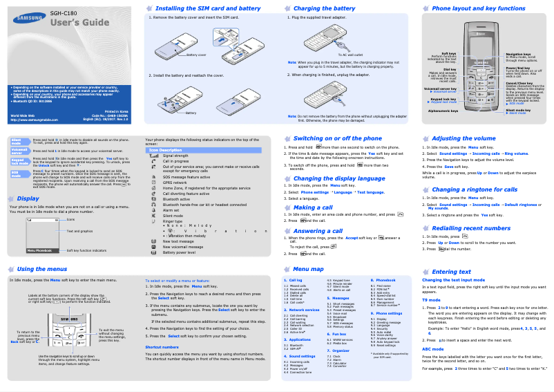 First page image of the manual for SGH-C180