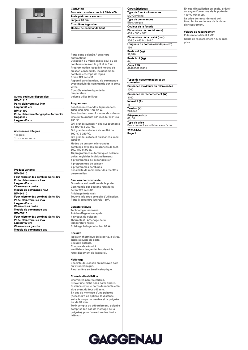 Image de la première page du manuel de l'appareil BM451110