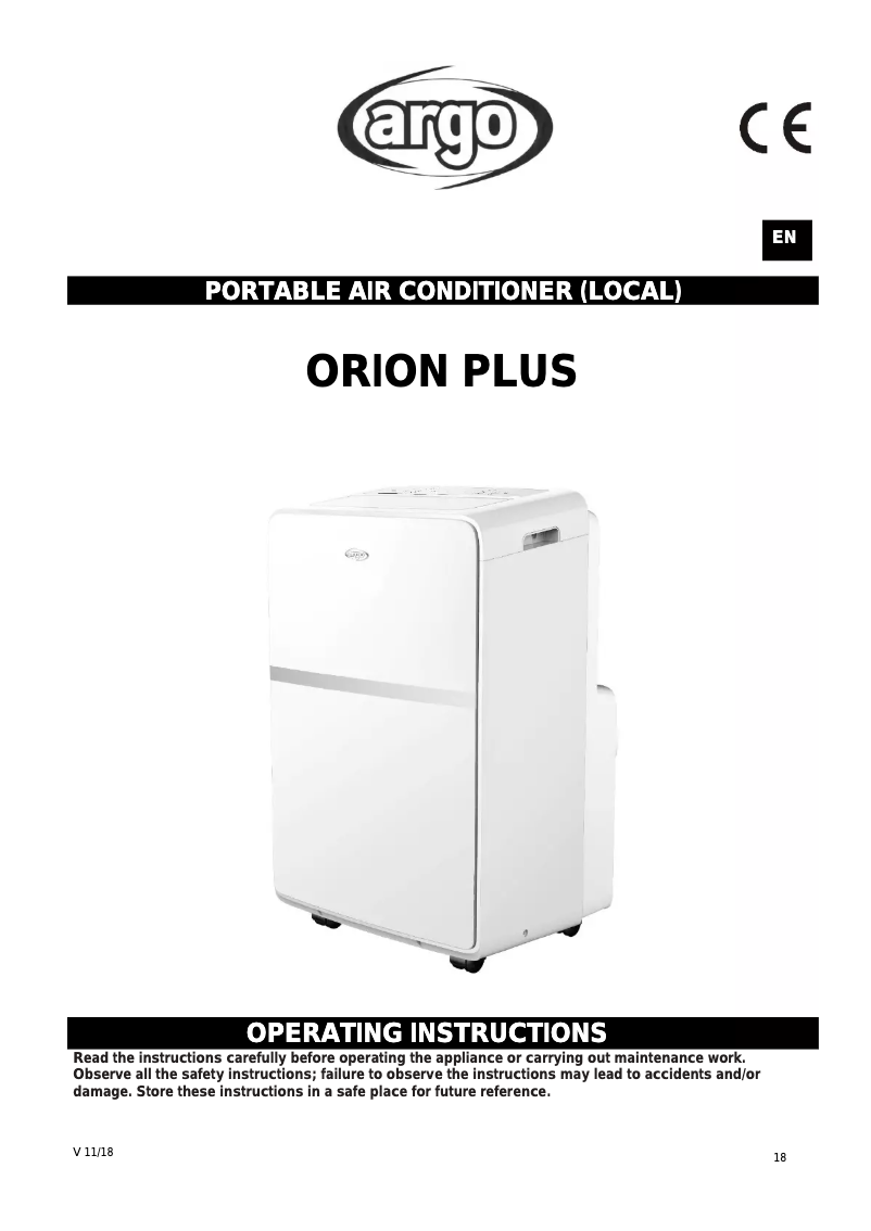 Page 1 of the manual User Manual Argoclima ORION PLUS