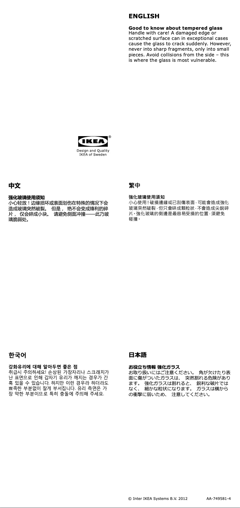 Page 1 of the manual User Manual Ikea TYSSEDAL 603.291.98