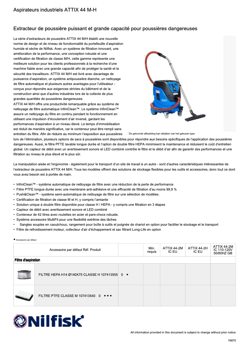 Page 1 of the manual Technical Sheet Nilfisk ATTIX 44