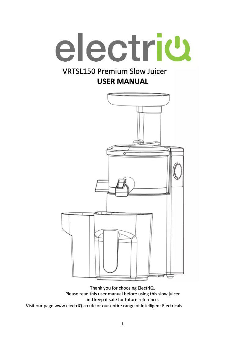 Page 1 of the manual User Manual ElectriQ VRTSL150