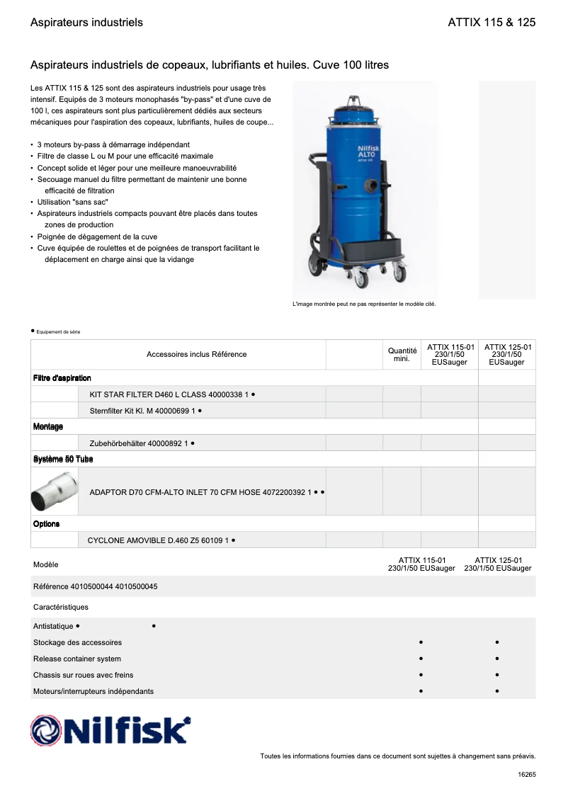 Page 1 of the manual Technical Sheet Nilfisk ATTIX 115-01