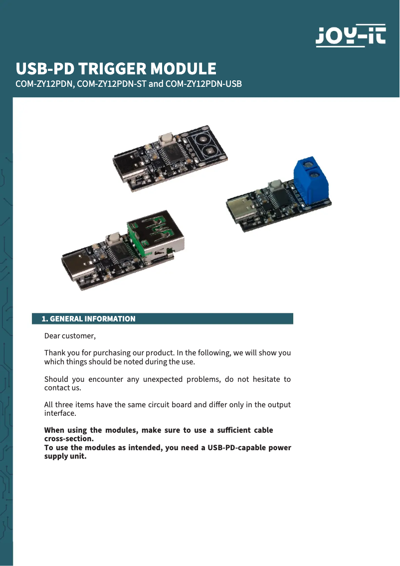 Image de la première page du manuel de l'appareil COM-ZY12PDN-ST