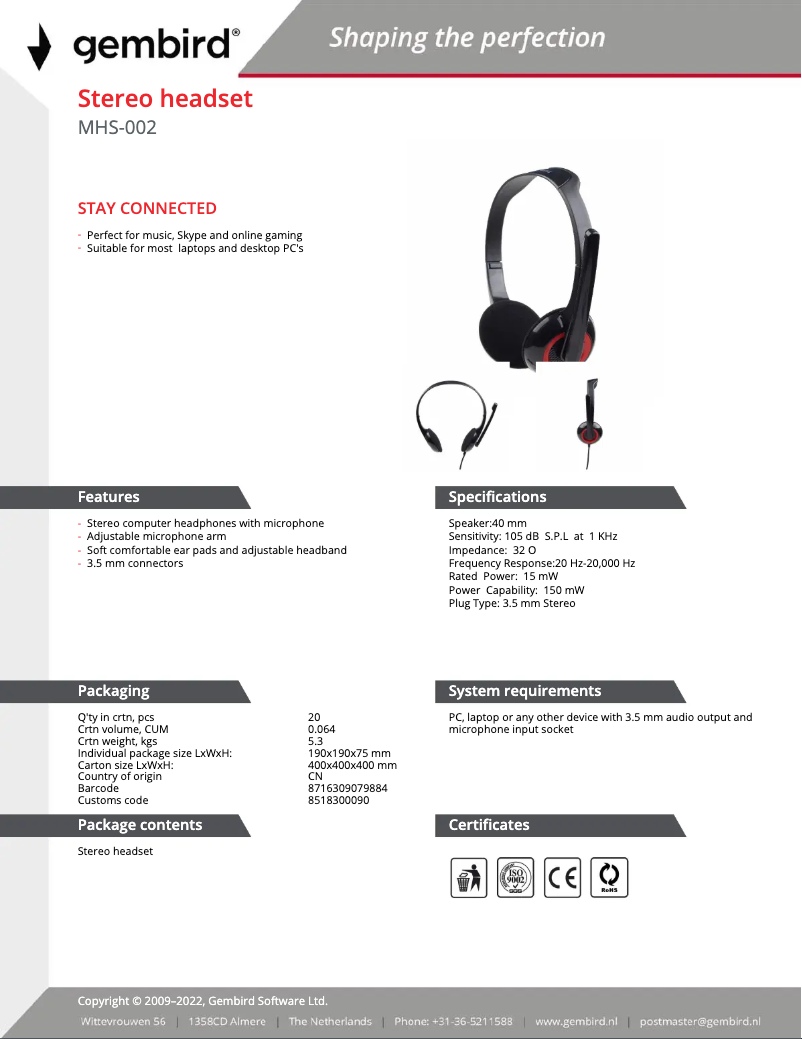 First page image of the manual for MHS-002