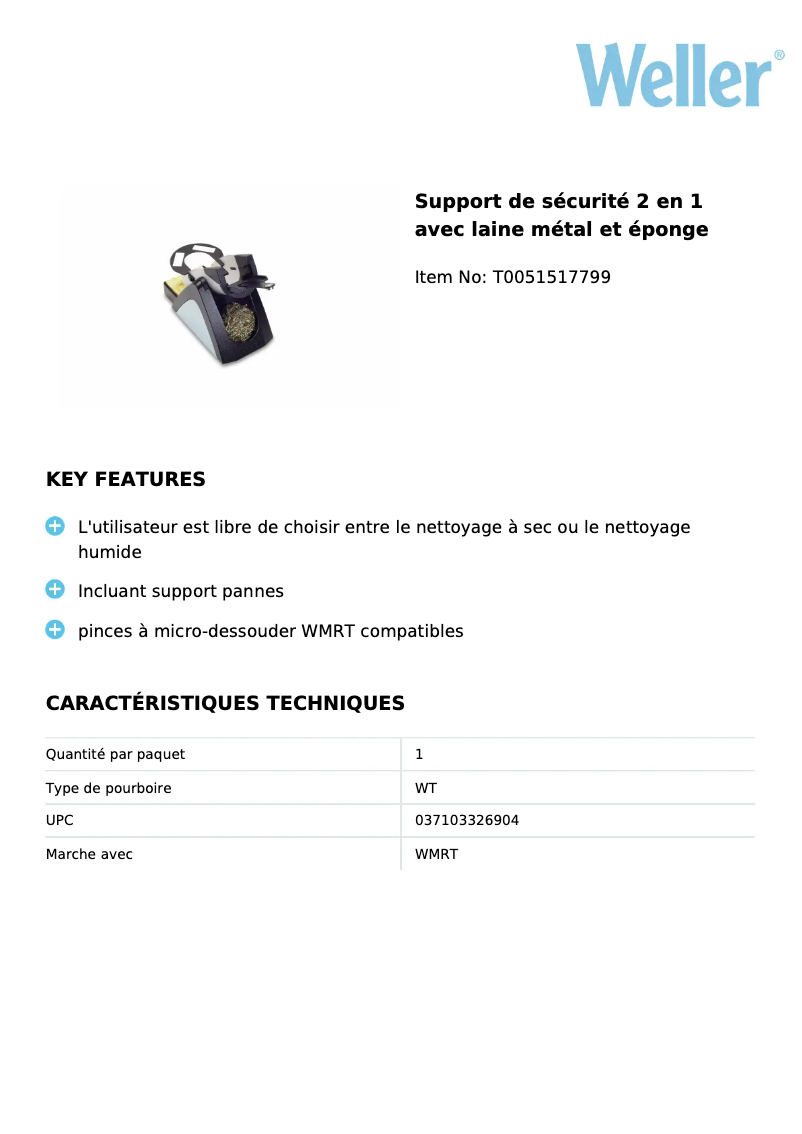 Page 1 of the manual Technical Sheet Weller WSR 203