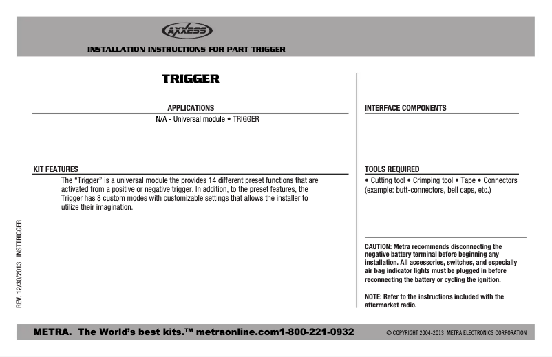 Page 1 of the manual User Manual AXESS TRIGGER