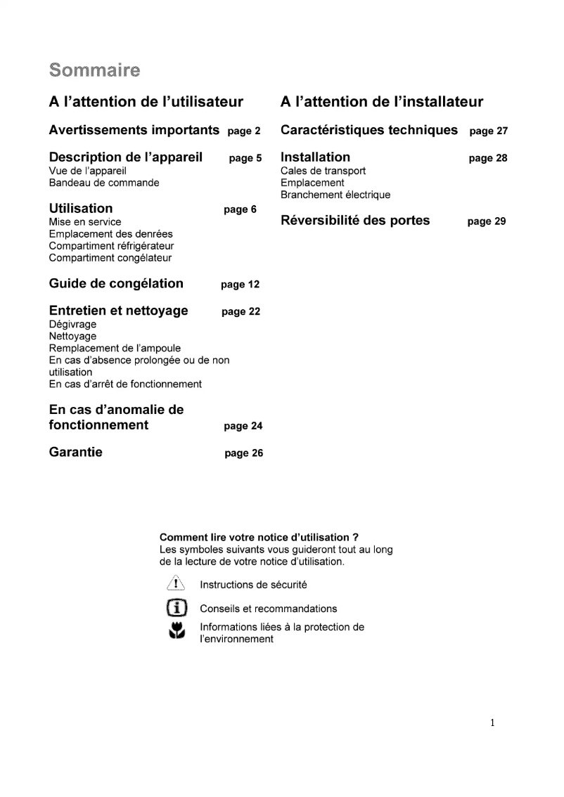 Page 1 of the manual User Manual Arthur Martin-Electrolux ANB3460