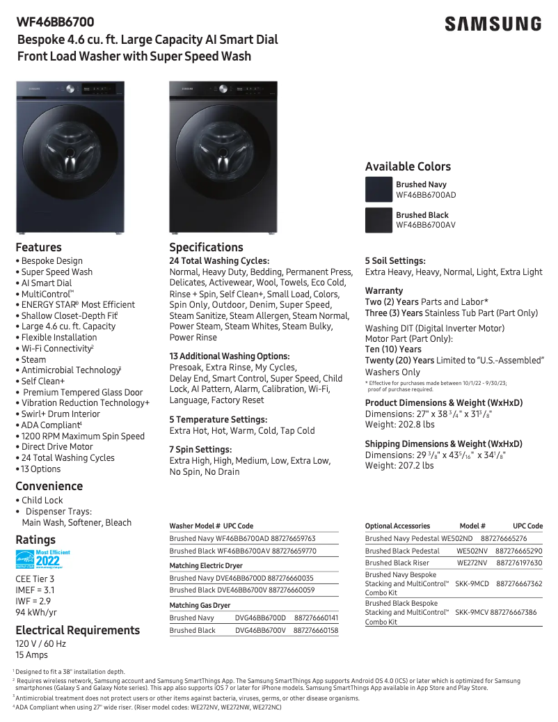 First page image of the manual for WF46BB6700AD