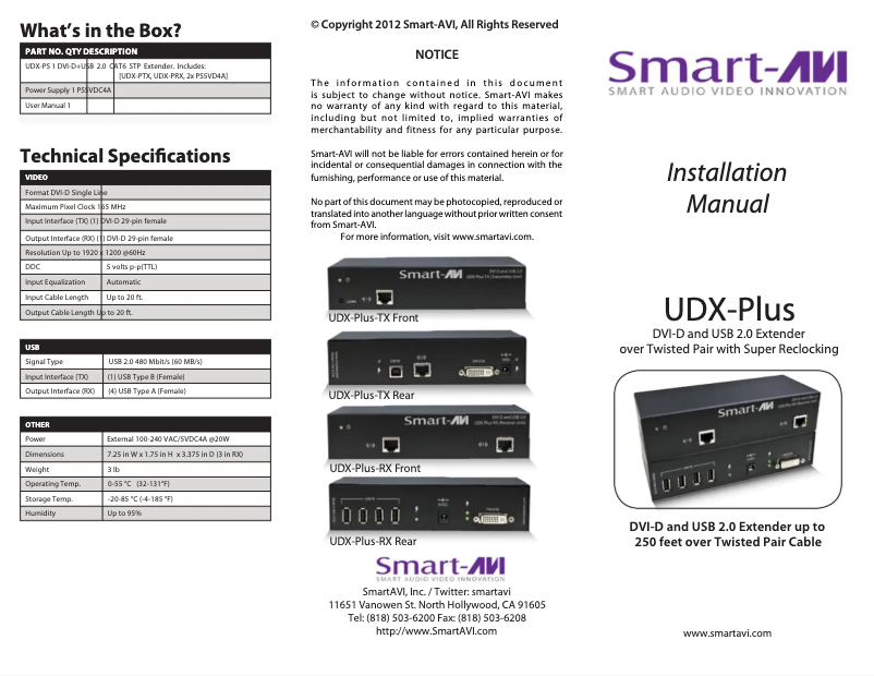 First page image of the manual for UDX-PRX