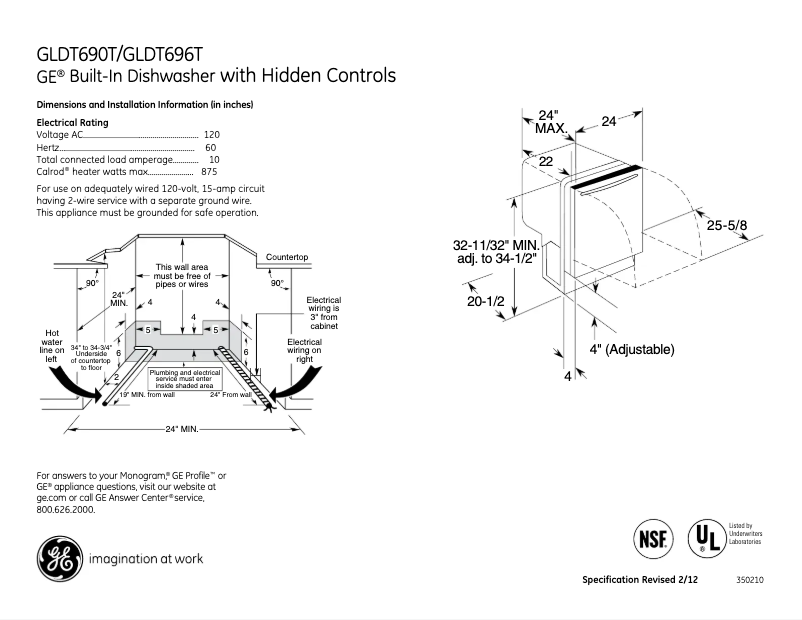 Page 1 of the manual Technical Sheet GE GLDT690TBB