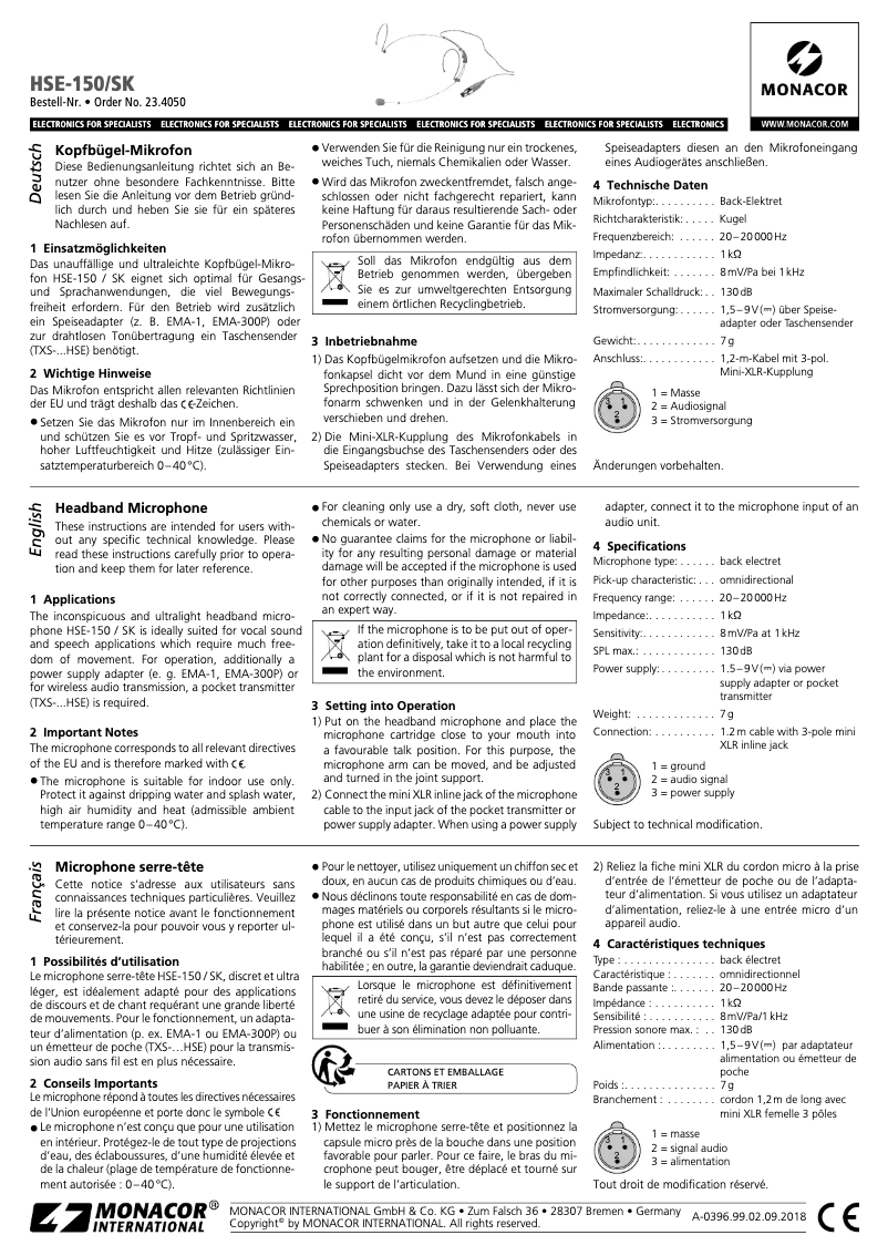 First page image of the manual for HSE-150/SK