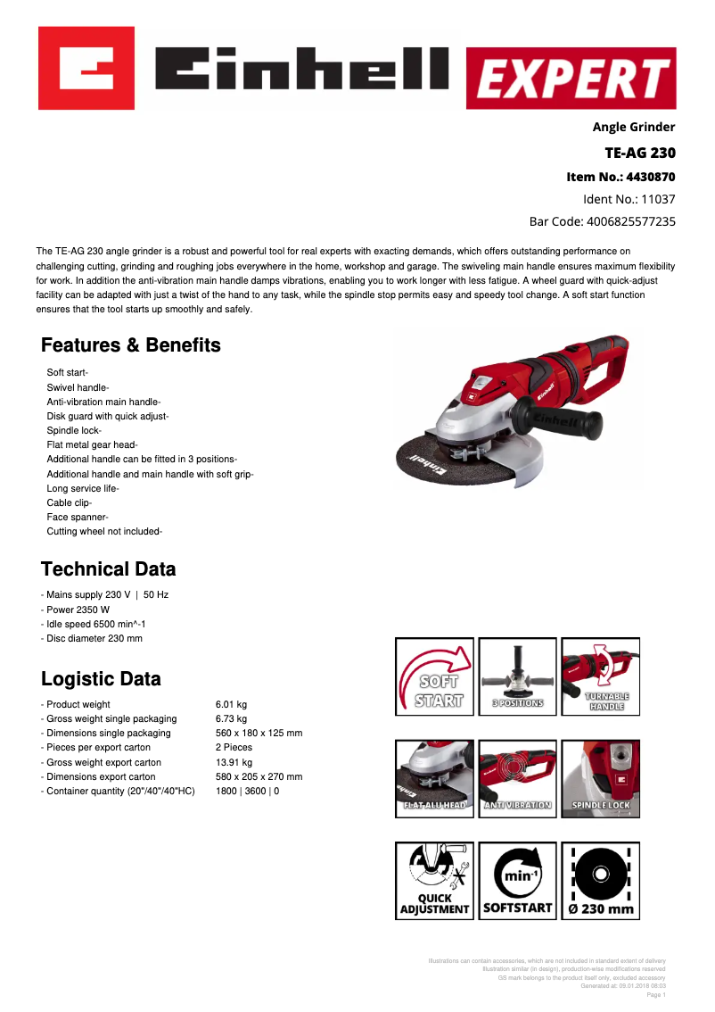 First page image of the manual for TE-AG 230