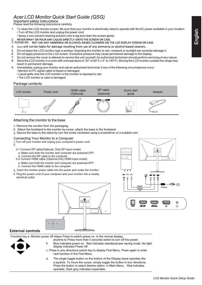 Page 1 of the manual Quick Start Guide Acer XZ272UP