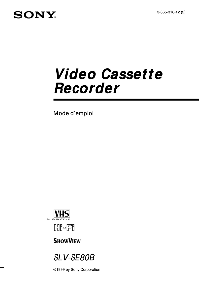 Page 1 of the manual User Manual Sony SLV-SE80B