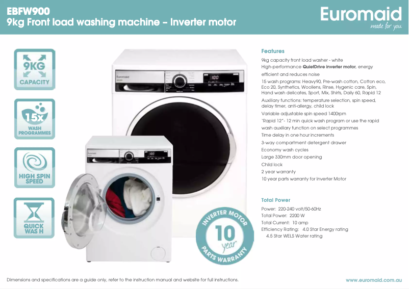 Page 1 of the manual Technical Sheet Euromaid EBFW900