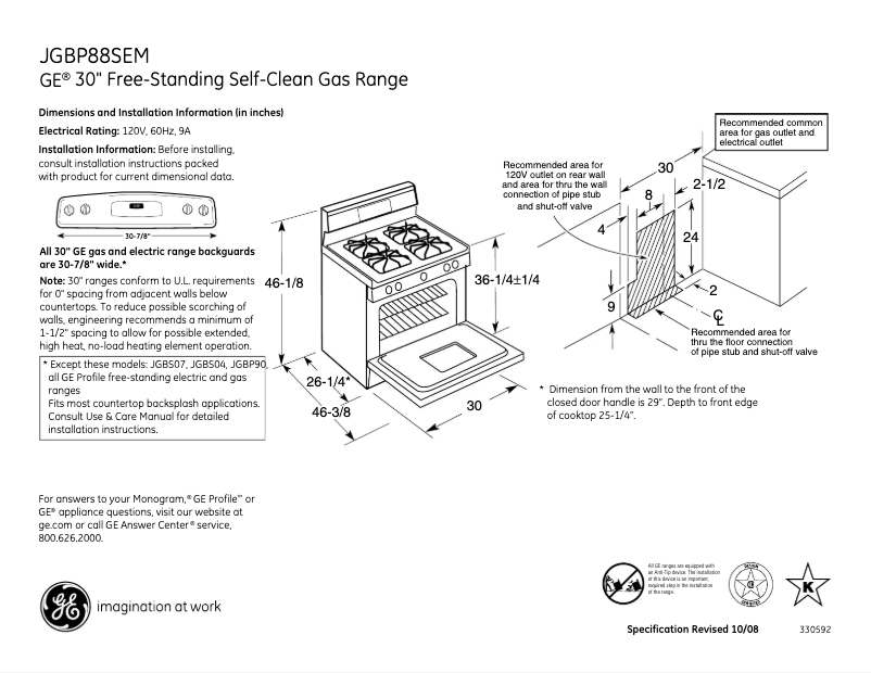 Page 1 of the manual Technical Sheet GE JGBP88SEMSS