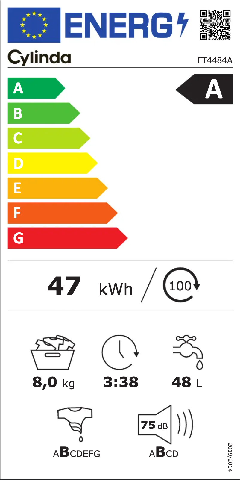 Page 1 of the manual Energy Label Cylinda FT4484A