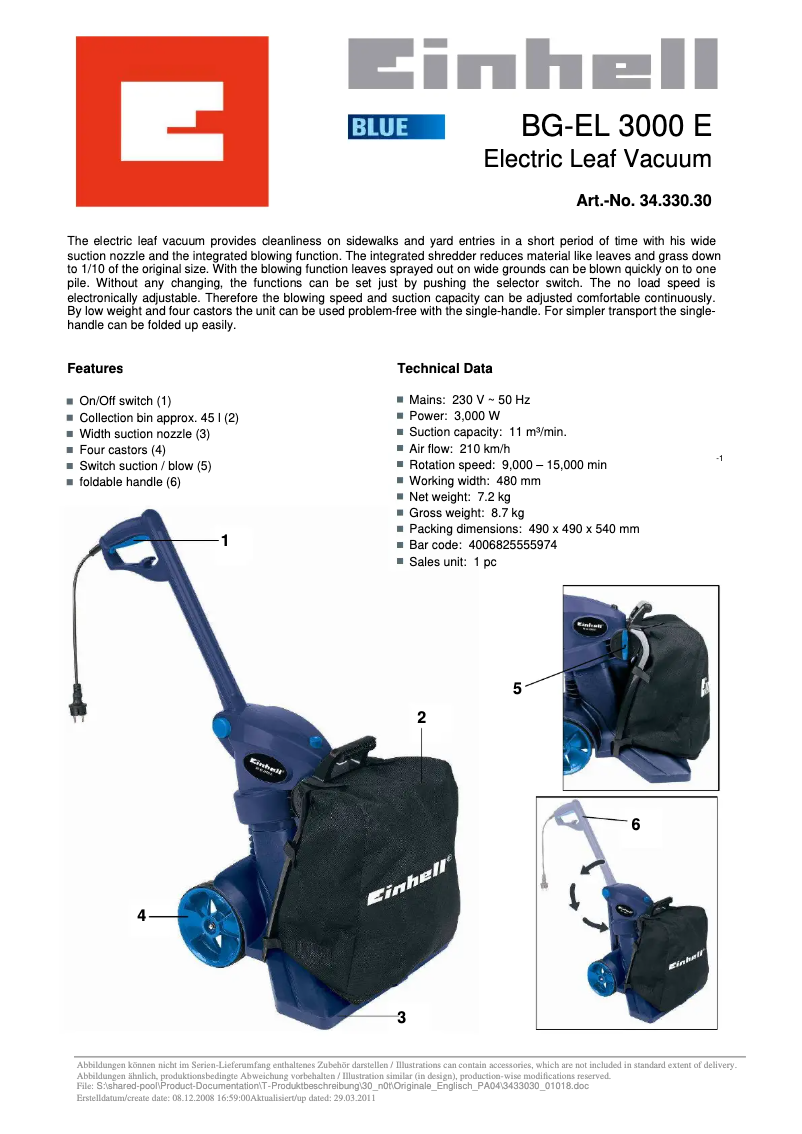 First page image of the manual for BG-EL 3000 E