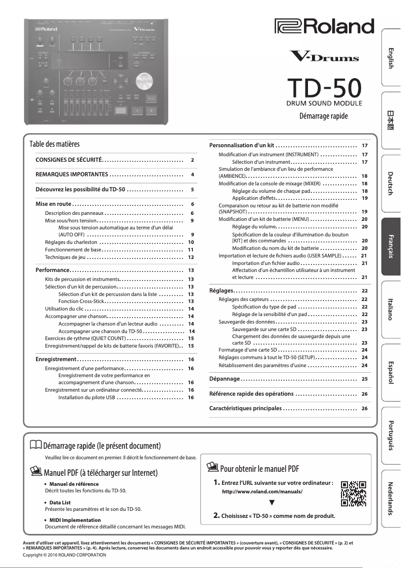 First page image of the manual for TD-50