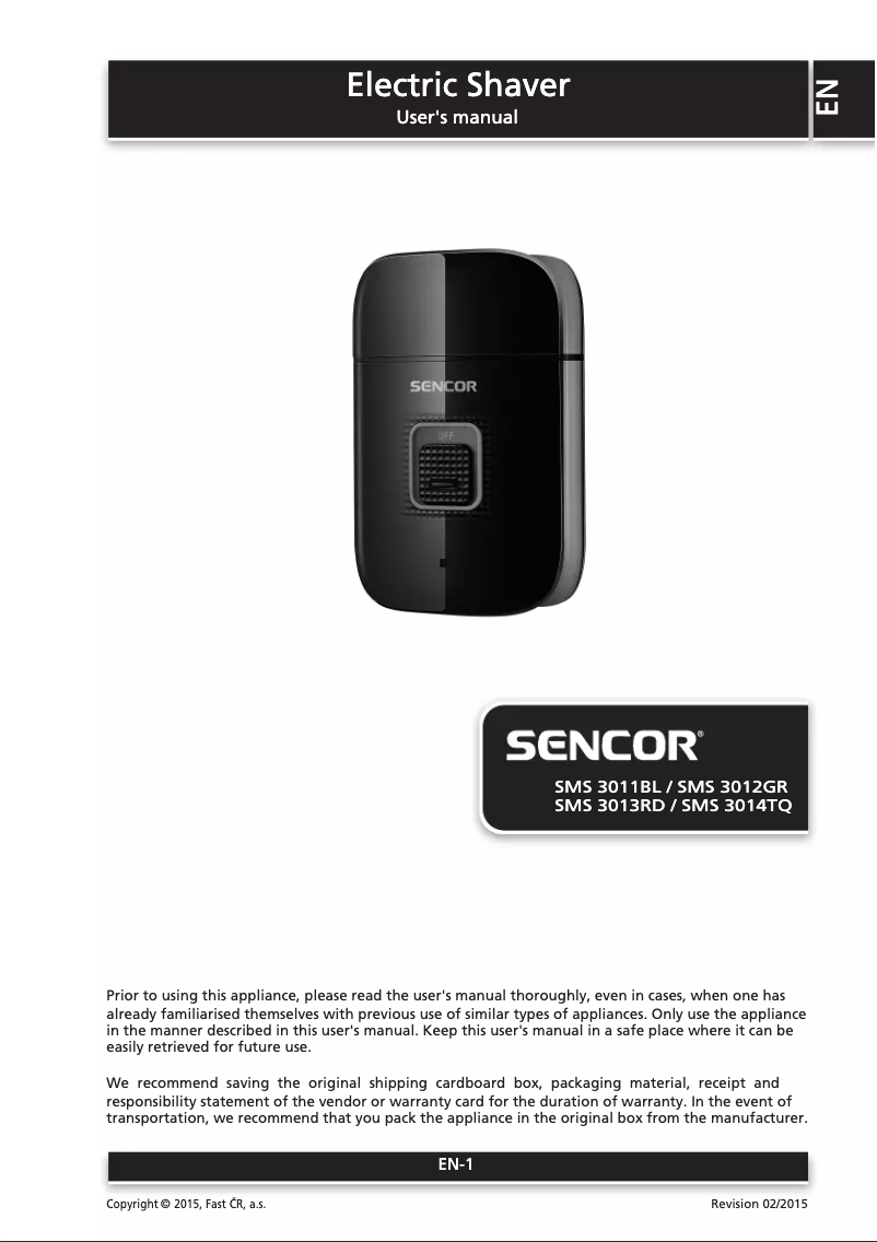 Page 1 of the manual User Manual Sencor SMS 3011BL