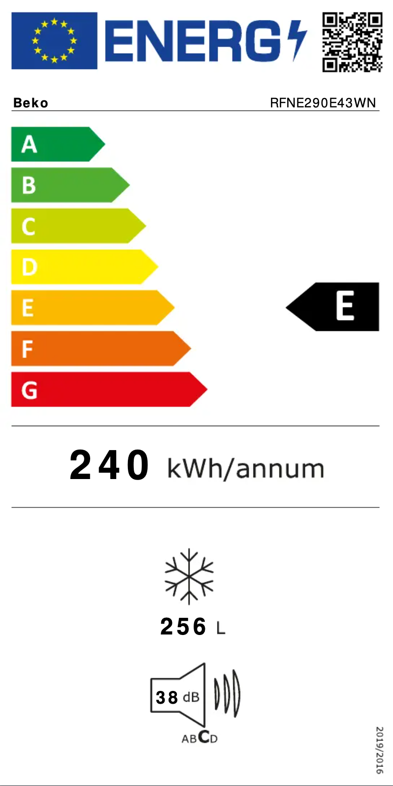 Page 1 of the manual Energy Label Beko RFNE290E43WN