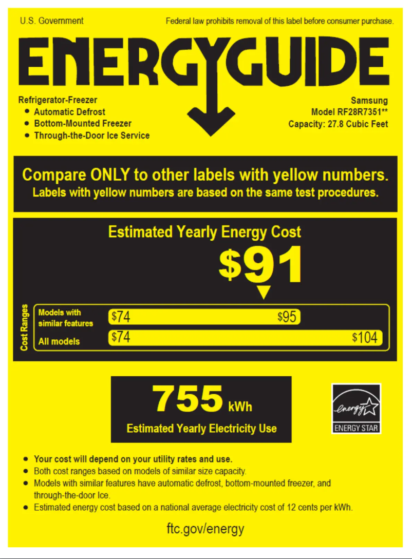 Page 1 of the manual Energy Label Samsung RF28R7351SR