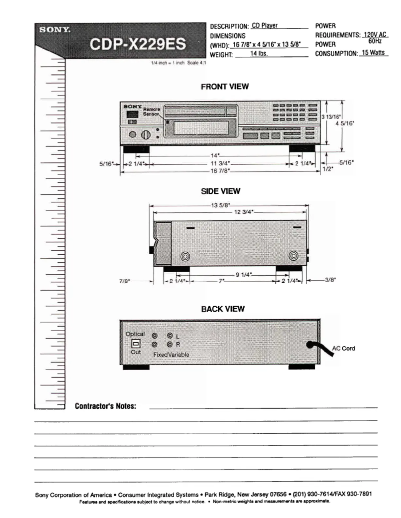 Page 1 of the manual Installation Guide Sony CDP-X229ES