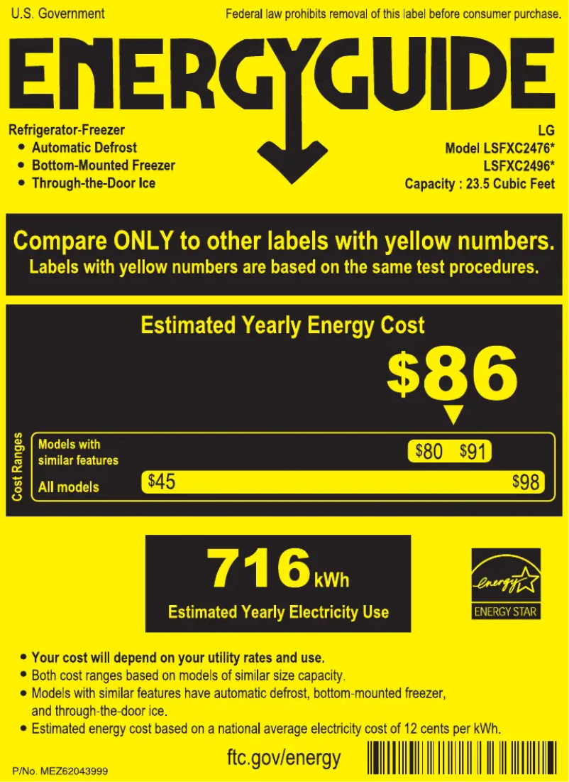 Page 1 of the manual Energy Label LG LSFXC2496S