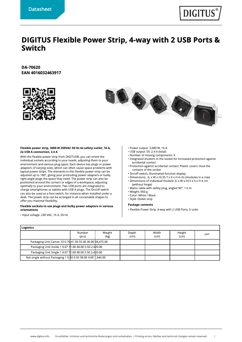 Page 1 of the manual Technical Sheet Digitus DA-70620