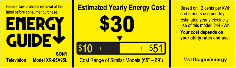 Page 1 of the manual Energy Label Sony XR-65A95L