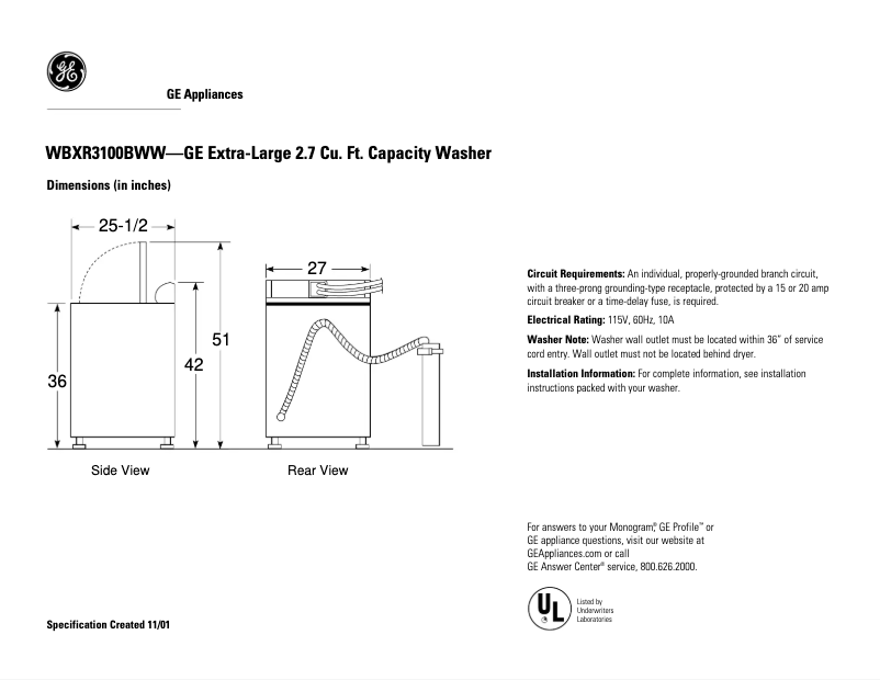 First page image of the manual for WBXR3100BWW