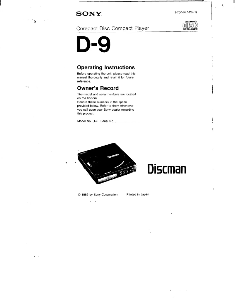 Page 1 of the manual User Manual Sony Discman D-9