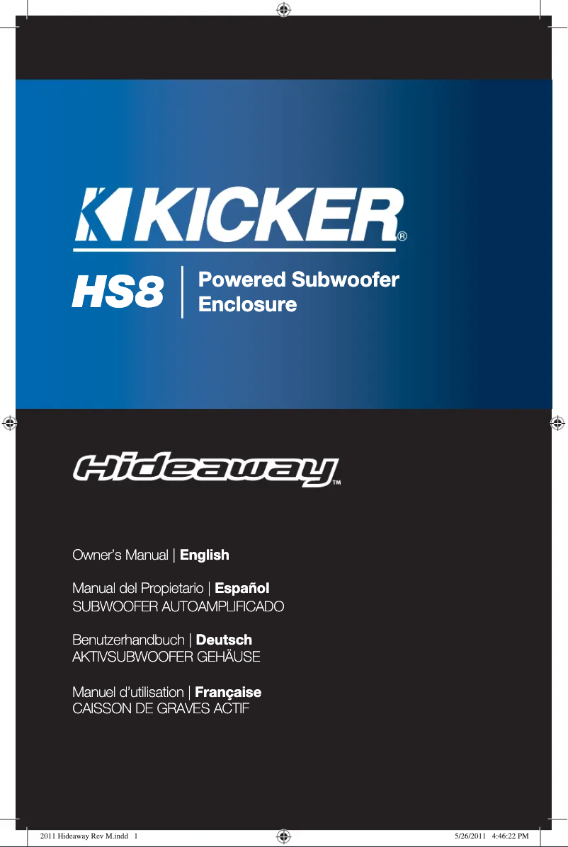 Page 1 de la notice Manuel utilisateur Kicker Hideaway HS8